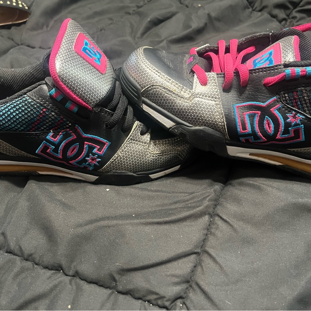 DC Women's Sneakers in Black and Pink with Blue Details